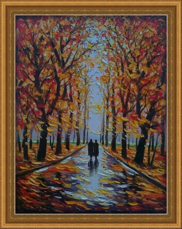 Картина под названием "Аллея влюбленных" - Андрей Шевченко, Подлинное произведение искусства, Масло