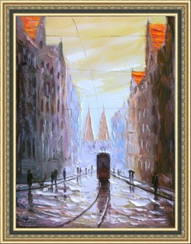 Картина под названием "Городская улочка" - Андрей Шевченко, Подлинное произведение искусства, Масло