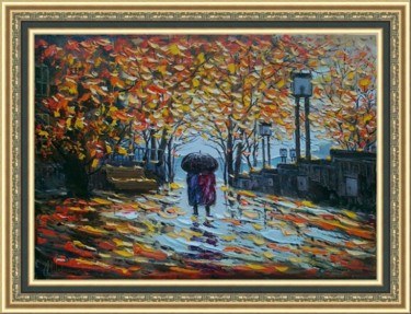 Картина под названием "Прогулка по осеннем…" - Андрей Шевченко, Подлинное произведение искусства, Масло