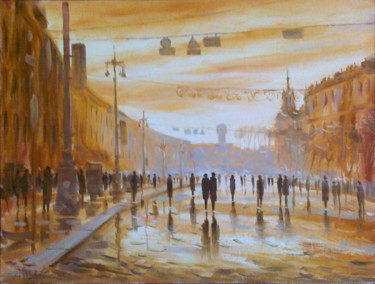 Картина под названием "Теплый вечер в горо…" - Андрей Шевченко, Подлинное произведение искусства, Масло