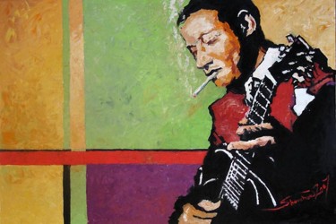 Painting titled "Jazz Guitarist" by Yuriy Shevchuk, Original Artwork, Oil