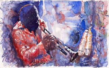 Schilderij getiteld "Jazz Miles Davis 15" door Yuriy Shevchuk, Origineel Kunstwerk, Aquarel