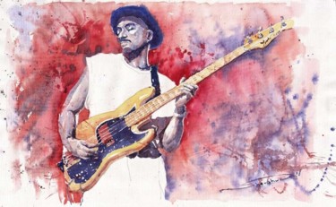 Painting titled "Jazz Marcus Miller…" by Yuriy Shevchuk, Original Artwork, Watercolor