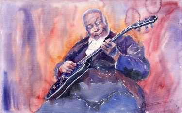Painting titled "Jazz B B King 03" by Yuriy Shevchuk, Original Artwork, Watercolor