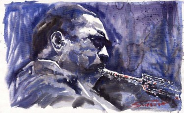 Painting titled "Jazz Saxophonist Jo…" by Yuriy Shevchuk, Original Artwork, Watercolor
