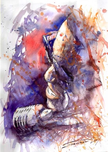 Pintura intitulada "Jazz Ray Charles 02" por Yuriy Shevchuk, Obras de arte originais, Aquarela
