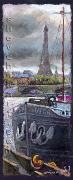 Painting titled "Paris Pont Alexandr…" by Yuriy Shevchuk, Original Artwork, Pastel