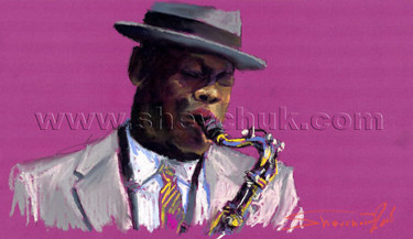 Desenho intitulada "JAZZ Saxophonist 01" por Yuriy Shevchuk, Obras de arte originais, Outro