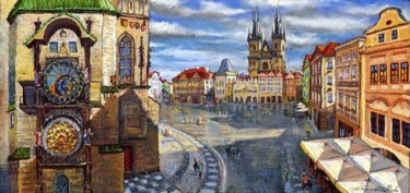 Ζωγραφική με τίτλο "Prague Old Town Squ…" από Yuriy Shevchuk, Αυθεντικά έργα τέχνης, Παστέλ