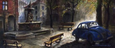 Painting titled "Prague Old Fountain" by Yuriy Shevchuk, Original Artwork, Pastel