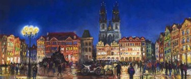 Картина под названием "Prague Old Town Squ…" - Yuriy Shevchuk, Подлинное произведение искусства, Масло