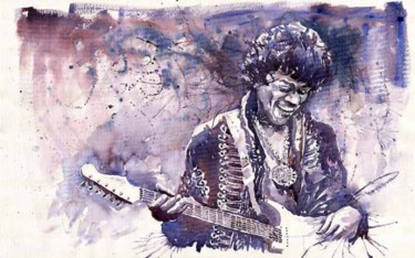 Peinture intitulée "Rock Jimi Hendrix 03" par Yuriy Shevchuk, Œuvre d'art originale, Aquarelle