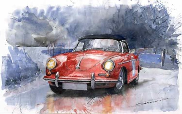 Painting titled "Porsche 356 B Roads…" by Yuriy Shevchuk, Original Artwork, Watercolor