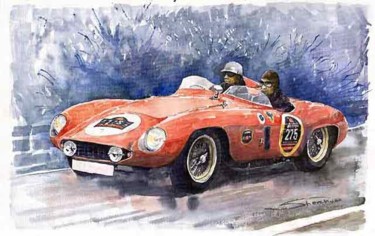 Painting titled "Ferrari 500 Mondial" by Yuriy Shevchuk, Original Artwork, Watercolor