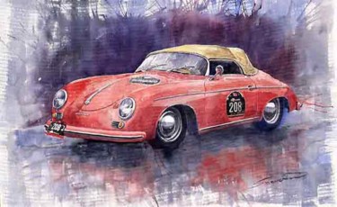 Peinture intitulée "Porsche 356 Speedst…" par Yuriy Shevchuk, Œuvre d'art originale, Aquarelle
