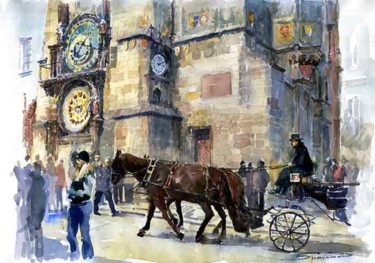 Ζωγραφική με τίτλο "Prague Old Town Squ…" από Yuriy Shevchuk, Αυθεντικά έργα τέχνης, Λάδι