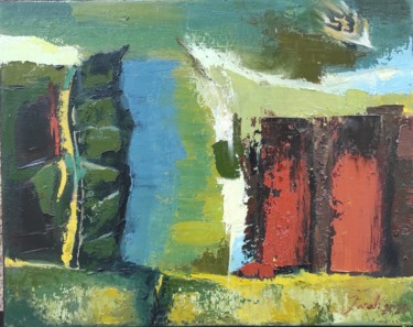 Painting titled "Les fenetres" by Farkhondeh Sheibanikia (Farah), Original Artwork, Oil Mounted on Wood Stretcher frame