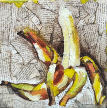 Painting titled "La banane" by Farkhondeh Sheibanikia (Farah), Original Artwork, Oil Mounted on Wood Stretcher frame