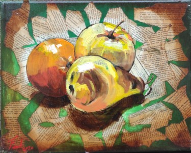 Painting titled "Les fruits" by Farkhondeh Sheibanikia (Farah), Original Artwork, Oil Mounted on Wood Stretcher frame