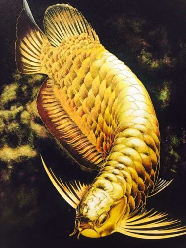 绘画 标题为“施常华 金丝彩岩工艺画：金龙鱼” 由Changhua Shi 施常华, 原创艺术品, 拼贴