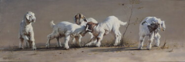 绘画 标题为“嬉戏的小羊” 由世江 刘, 原创艺术品, 油