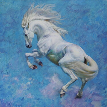 绘画 标题为“白马之跃海” 由世江 刘, 原创艺术品, 油