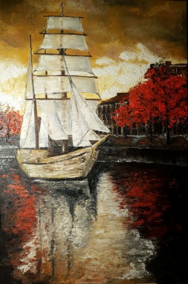 Painting titled "Forgotten  ship" by Lina Šiaulytė, Original Artwork, Oil