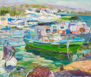 Картина под названием "Зеленая лодка" - Василий Шиханов, Подлинное произведение искусства, Масло