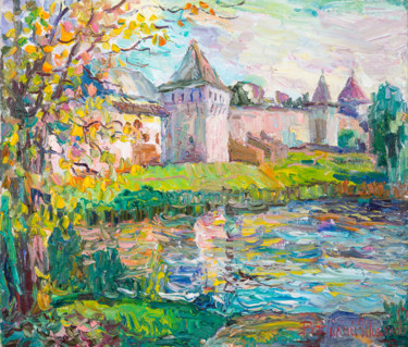 Картина под названием "Монастырский пруд в…" - Василий Шиханов, Подлинное произведение искусства, Масло
