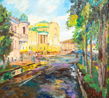 Peinture intitulée ""Улица Пушкина" х.м…" par Vasilii Shikhanov, Œuvre d'art originale, Huile