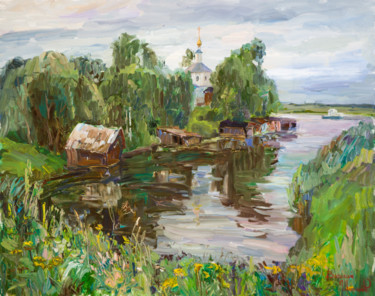 Painting titled ""Углич. Заречье Хра…" by Vasilii Shikhanov, Original Artwork, Oil