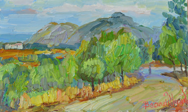 Картина под названием "Дорога в горы" - Василий Шиханов, Подлинное произведение искусства, Масло Установлен на Деревянная ра…
