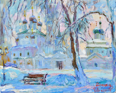 Peinture intitulée "Зимой в Ярославле (…" par Vasilii Shikhanov, Œuvre d'art originale, Huile Monté sur Châssis en bois