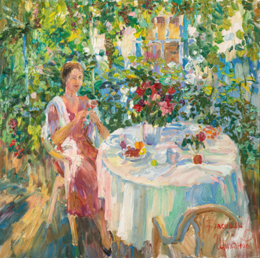 Картина под названием ""За столом"" - Василий Шиханов, Подлинное произведение искусства, Масло