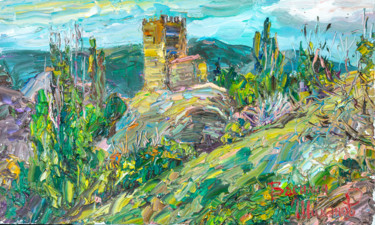 Картина под названием "Судак. Башня." - Василий Шиханов, Подлинное произведение искусства, Масло Установлен на Деревянная ра…