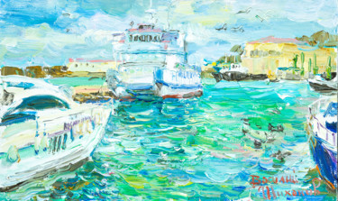 Картина под названием "В Сочинском порту." - Василий Шиханов, Подлинное произведение искусства, Масло Установлен на Деревянн…