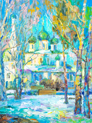 绘画 标题为“Зимний день в Яросл…” 由Василий Шиханов, 原创艺术品, 油 安装在木质担架架上
