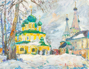 Peinture intitulée "Зимой в Алексеевско…" par Vasilii Shikhanov, Œuvre d'art originale, Huile Monté sur Châssis en bois