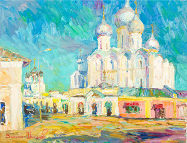 Картина под названием "Успенский собор в Р…" - Василий Шиханов, Подлинное произведение искусства, Масло Установлен на Деревя…