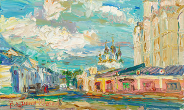 Painting titled "улица" by Vasilii Shikhanov, Original Artwork, Oil