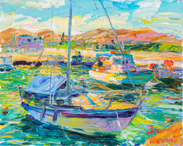 Картина под названием "Крит. Лодки в Гувесе" - Василий Шиханов, Подлинное произведение искусства, Масло
