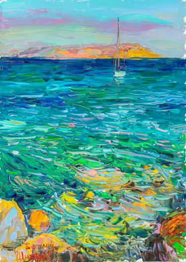 Painting titled "Море" by Vasilii Shikhanov, Original Artwork, Oil