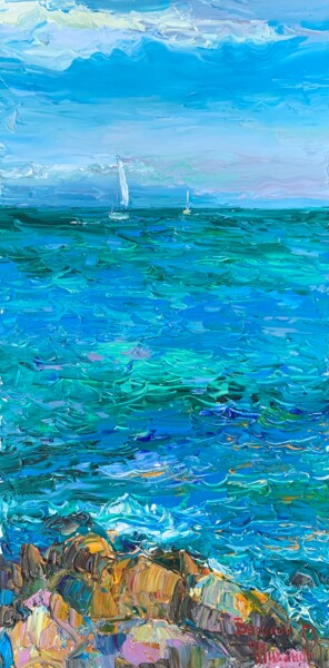 Картина под названием "Море в Имеретинке." - Василий Шиханов, Подлинное произведение искусства, Масло Установлен на Деревянн…