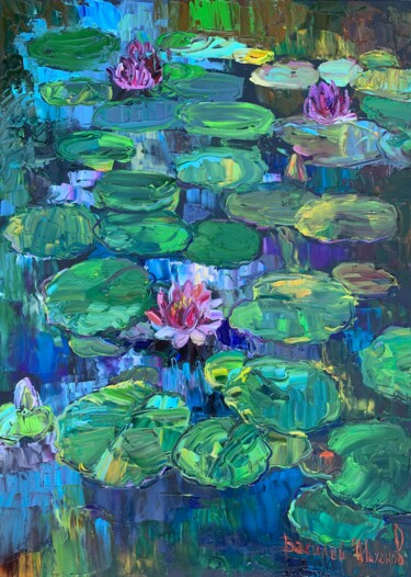 Картина под названием "Лилии цветут" - Василий Шиханов, Подлинное произведение искусства, Масло Установлен на Деревянная рам…