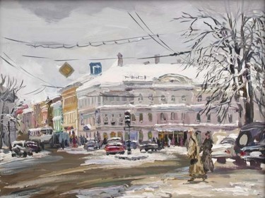 Peinture intitulée "Площадь Волкова" par Vasilii Shikhanov, Œuvre d'art originale