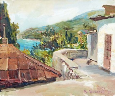 Painting titled "Гурзуф. На ул. Пушк…" by Vasilii Shikhanov, Original Artwork