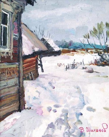 Painting titled "Зимний день в с.Дав…" by Vasilii Shikhanov, Original Artwork