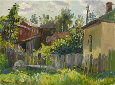 Painting titled "Дворик в Угличе" by Vasilii Shikhanov, Original Artwork