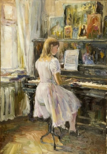 Painting titled "Пианистка" by Vasilii Shikhanov, Original Artwork