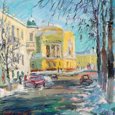 Painting titled "Улица Пушкина зимой" by Vasilii Shikhanov, Original Artwork